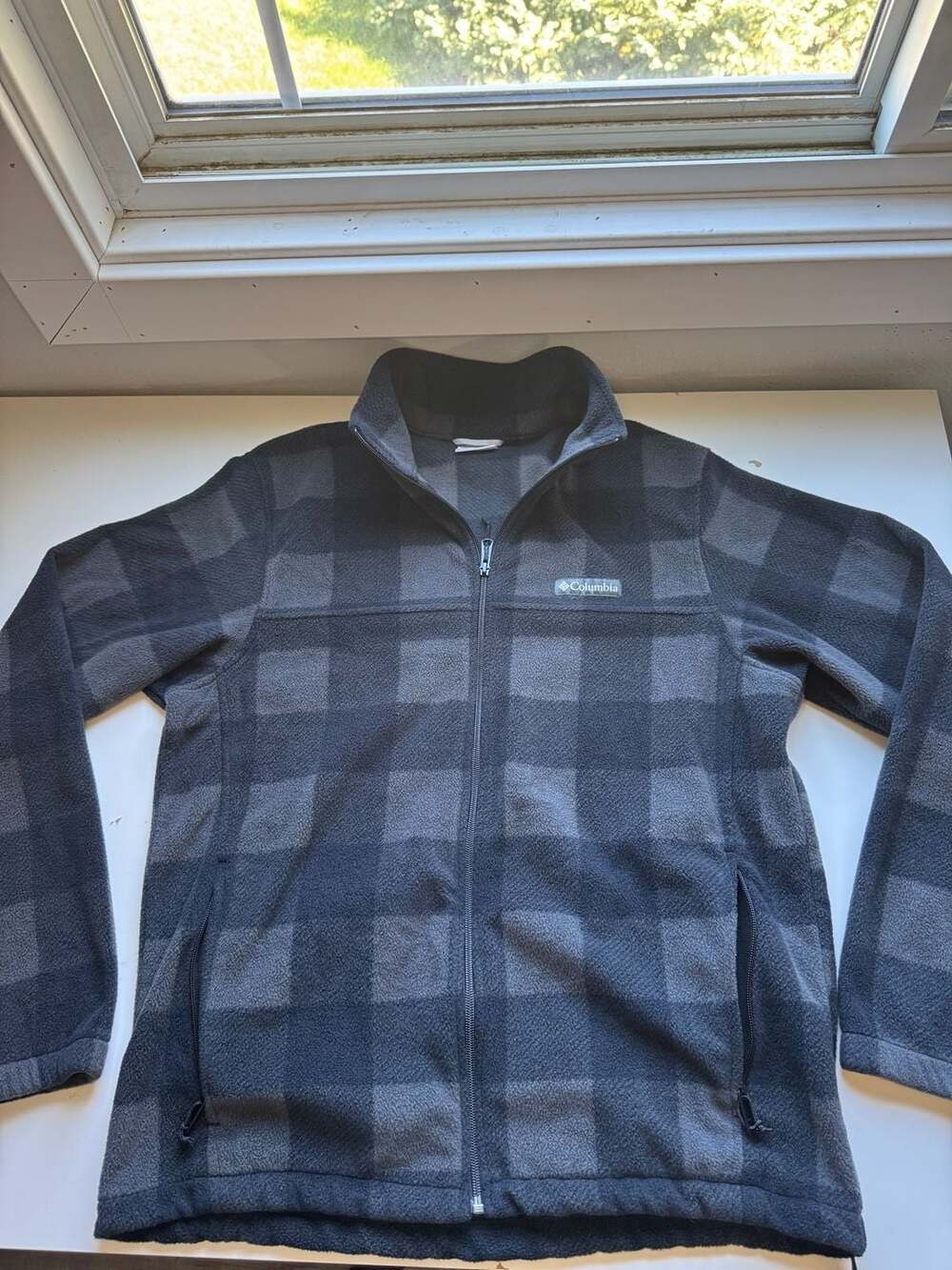Columbia Plaid Full Zip Fleece Jacket Gray Black
